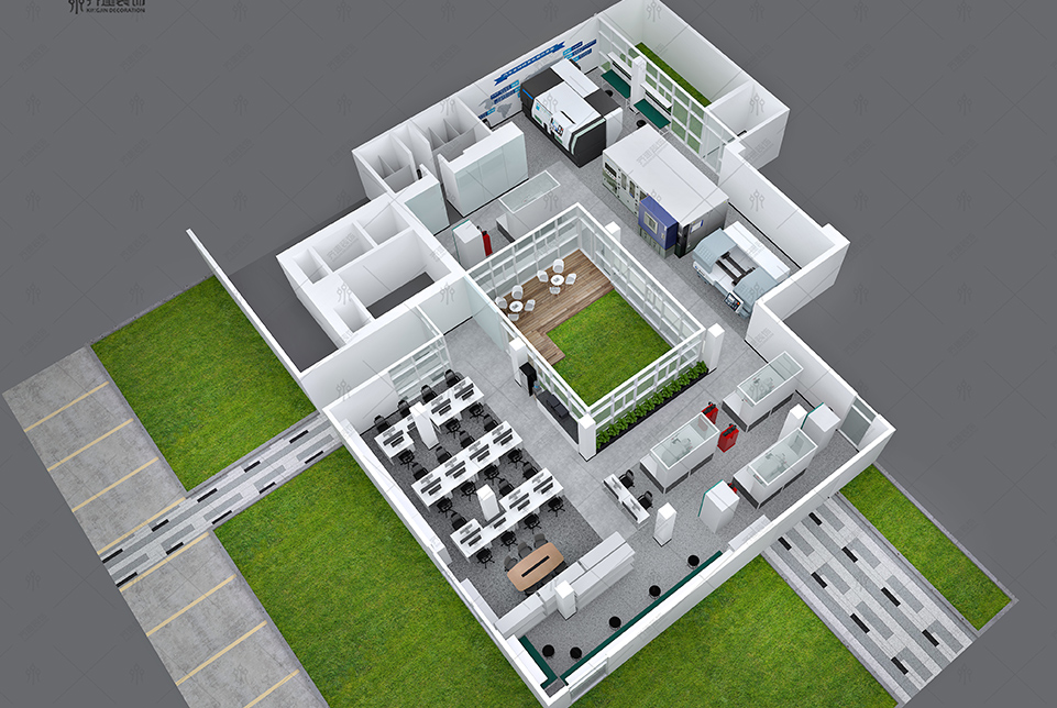  上海汽配研發中心辦公室墻裝修設計3D效果圖 